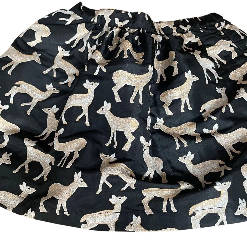 Gymboree‎ Holiday Black and Gold Deer Print Dressy Skirt Jacquard Youth XL/14